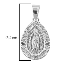 Dije  Medalla de la Virgen de Guadalupe en forma de Gota 2.4cm Plata .925