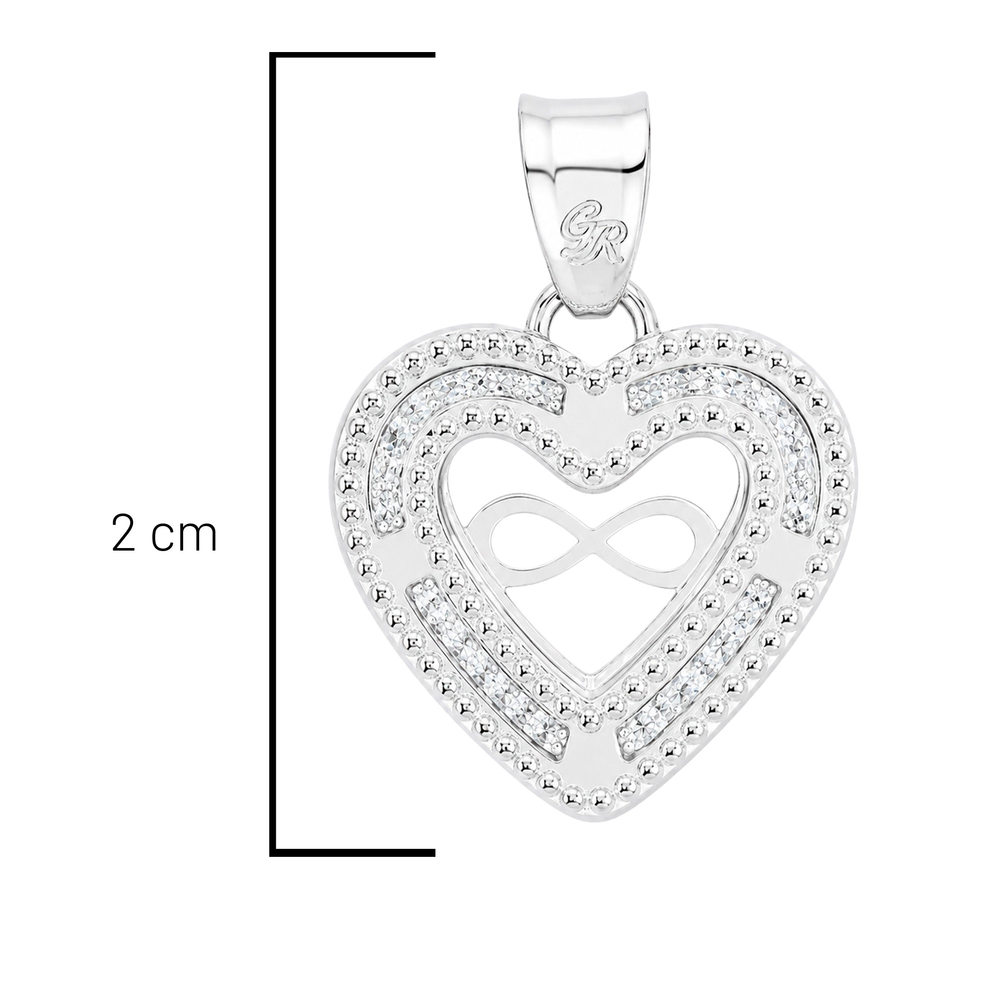 Dije de Corazón con circonias e Infinito 2cm Plata .925