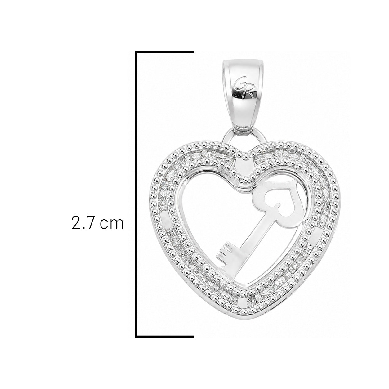 Dije de Corazón con Circonias y Llave 2.7cm Plata .925