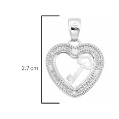 Dije de Corazón con Circonias y Llave 2.7cm Plata .925
