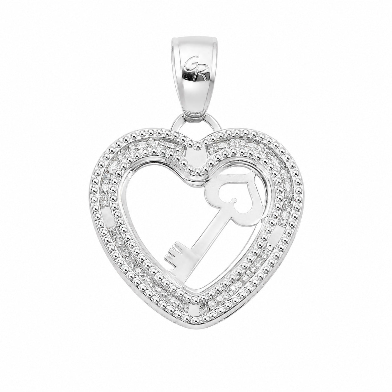 Dije de Corazón con Circonias y Llave 2.7cm Plata .925