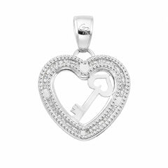 Dije de Corazón con Circonias y Llave 2.7cm Plata .925