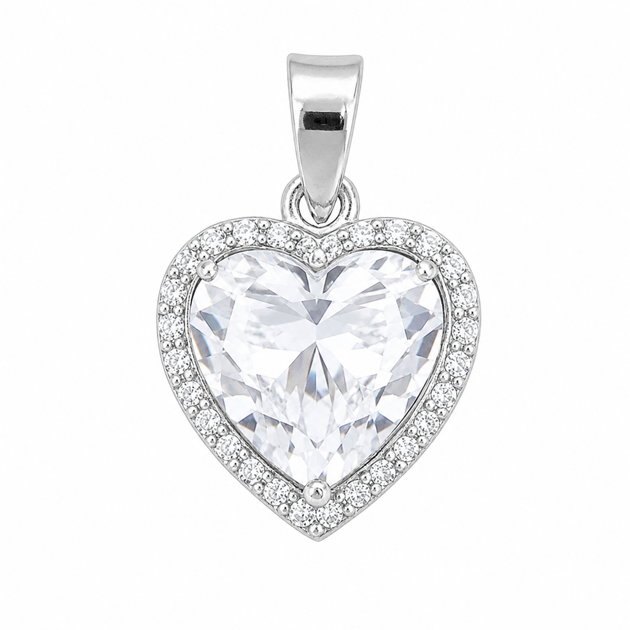 Dije Corazón con Micro Circonias Blanco de 1.9cm Plata .925