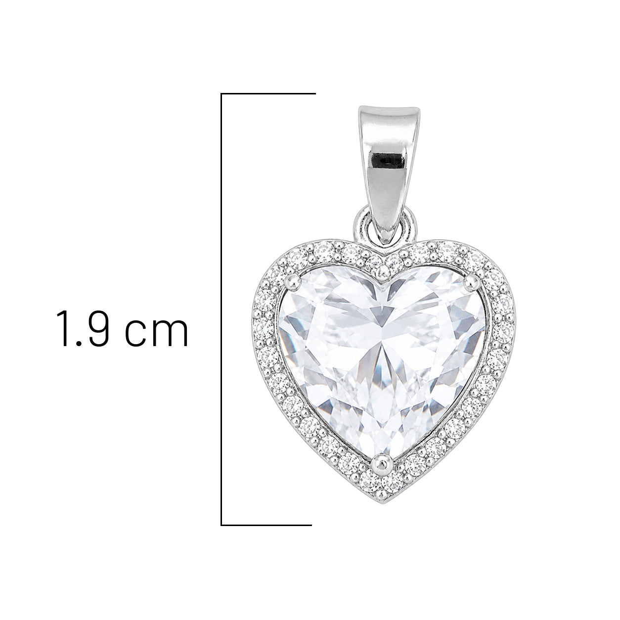 Dije Corazón con Micro Circonias Blanco de 1.9cm Plata .925