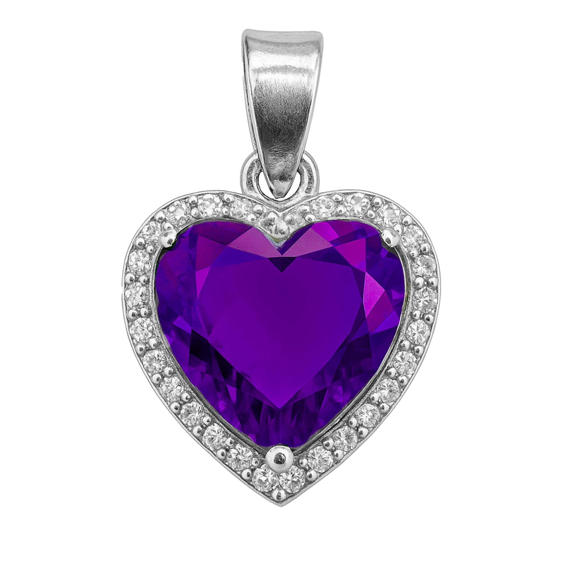 Dije Corazón con Micro Circonias Morado de 1.9cm Plata .925