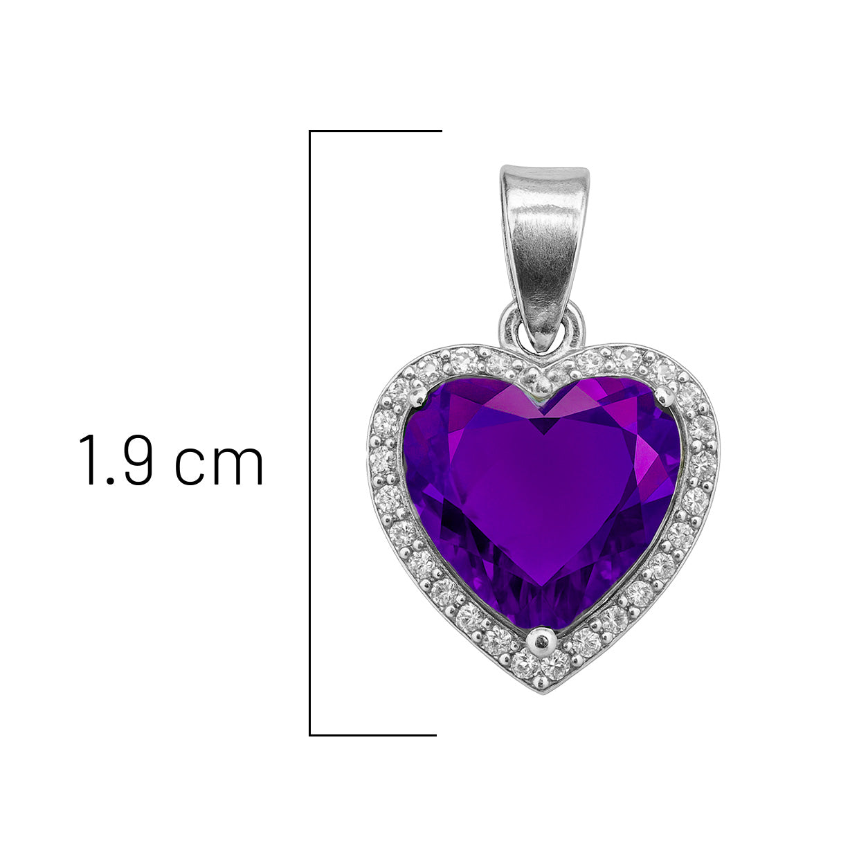 Dije Corazón con Micro Circonias Morado de 1.9cm Plata .925