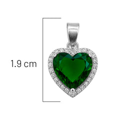 Dije Corazón con Micro Circonias Verde de 1.9cm Plata .925