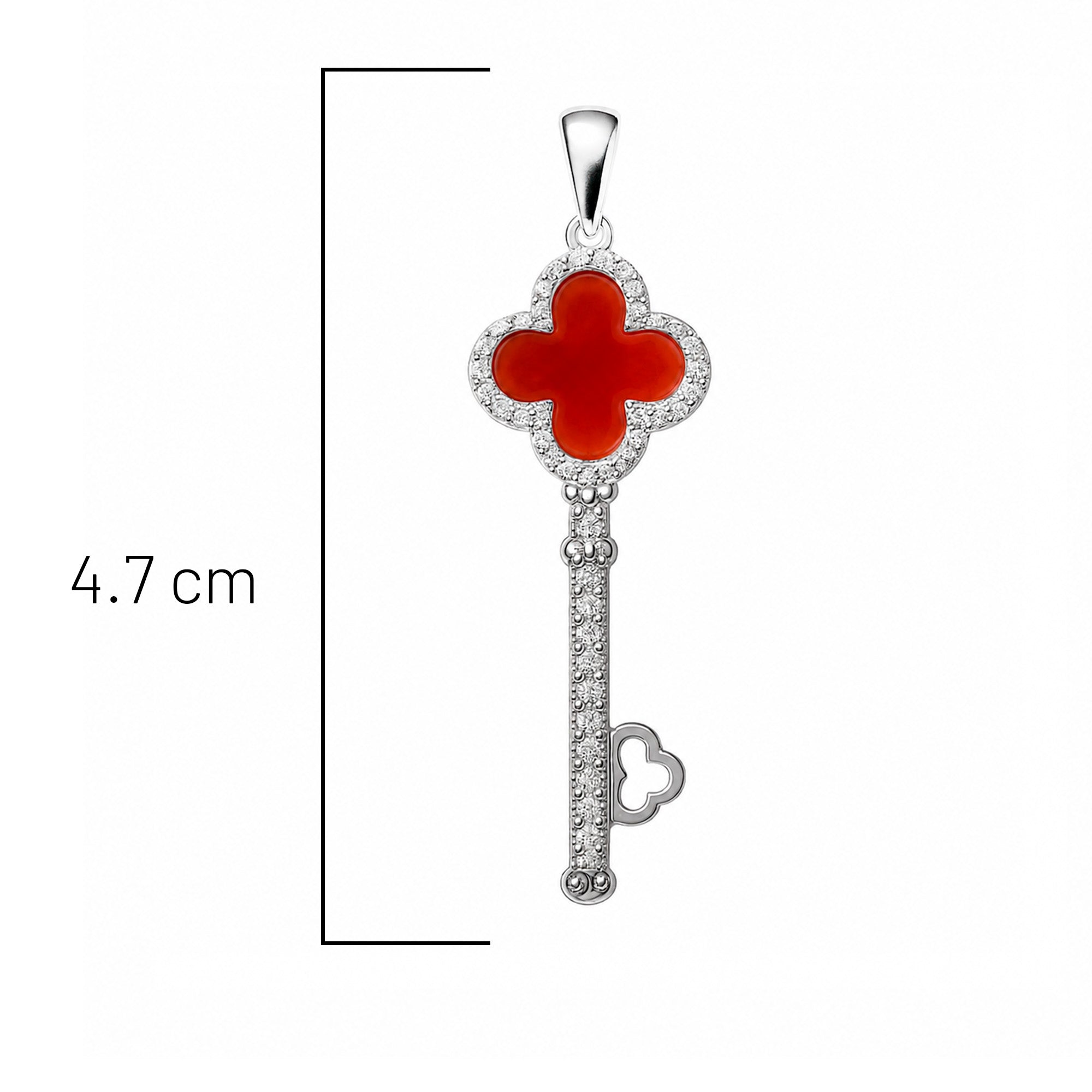 Dije Inspirado Van C en Forma Llave de 4.7cm Cornalina y Micro Circonias Plata .925 con Rodio