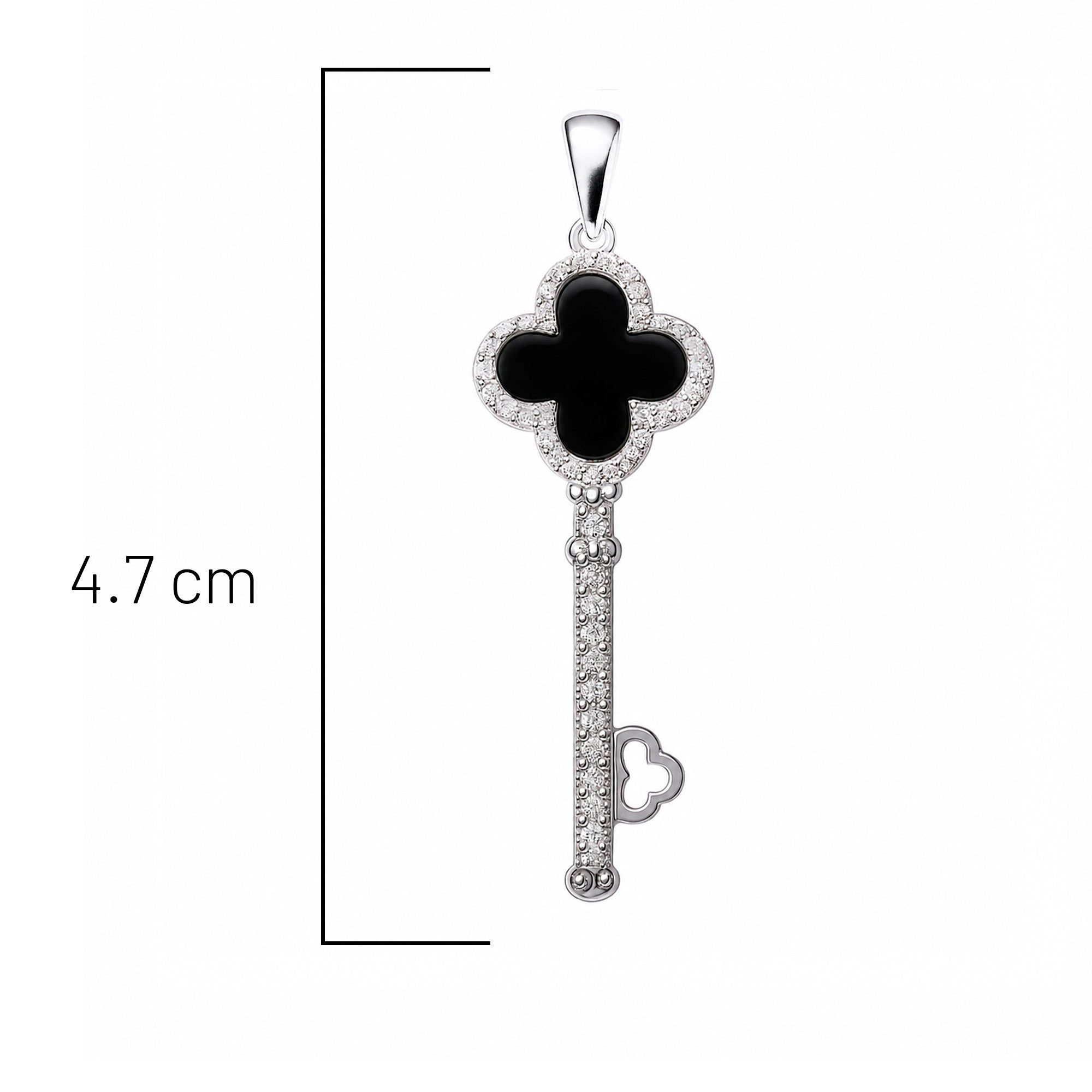 Dije Inspirado Van C en Forma Llave de 4.7cm Ónix y Micro Circonias Plata .925 con Rodio