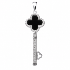 Dije Inspirado Van C en Forma Llave de 4.7cm Ónix y Micro Circonias Plata .925 con Rodio