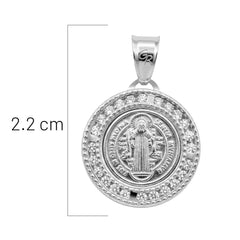 Dije Medalla de San Benito con Circonias de 2.2cm Plata .925