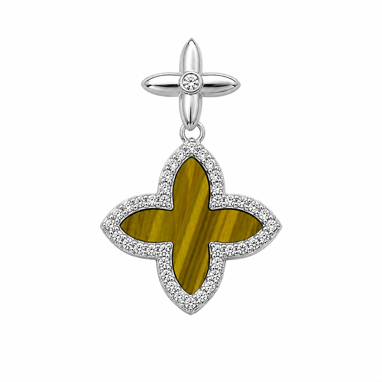 Dije Inspirado LV de 2.5cm Ojo de tigre y Circonias Plata .925 con Baño de Rodio