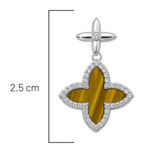 Dije Inspirado LV de 2.5cm Ojo de tigre y Circonias Plata .925 con Baño de Rodio