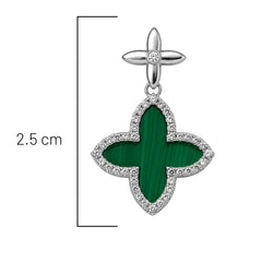 Dije Inspirado LV de 2.5cm Malaquita verde y Circonias Plata .925 con Baño de Rodio