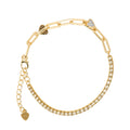Pulsera con Circonias y Cadena Paper Clip con Corazón de Circonias con Baño de Oro Plata .925