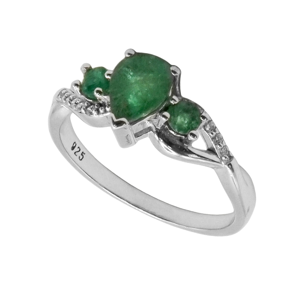 Anillo Piedra Preciosa Esmeraldas Gota y Circulares, Plata .925 con Baño de Rodio