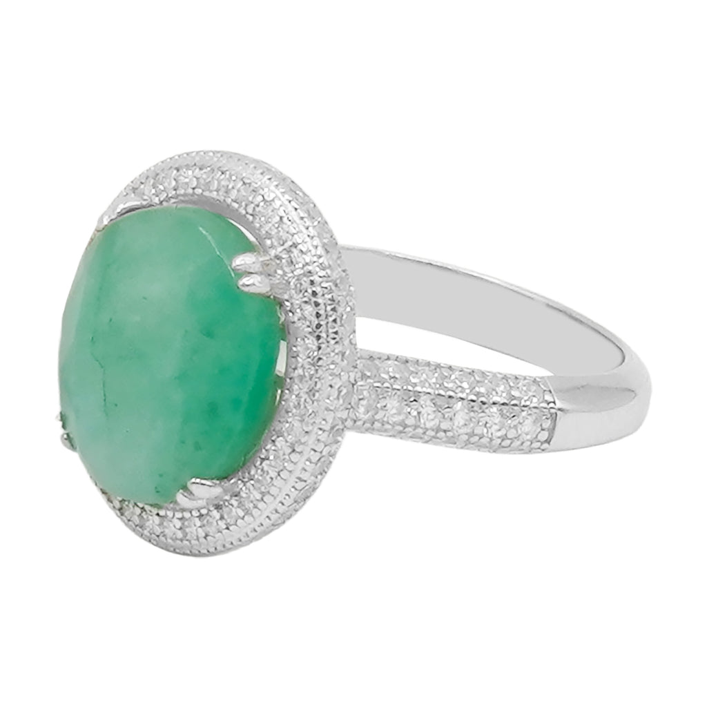 Anillo Piedras Preciosas Esmeralda Brasileña Maxi con Circonias, Plata .925 con Baño de Rodio