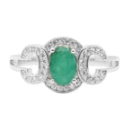 Anillo Piedras Preciosas Esmeralda con Circonias CC, Plata .925 con Baño de Rodio