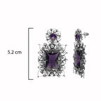 Aretes Filigrana Circonia Rectangular Morada Hecho a Mano Plata .925 Oxidada
