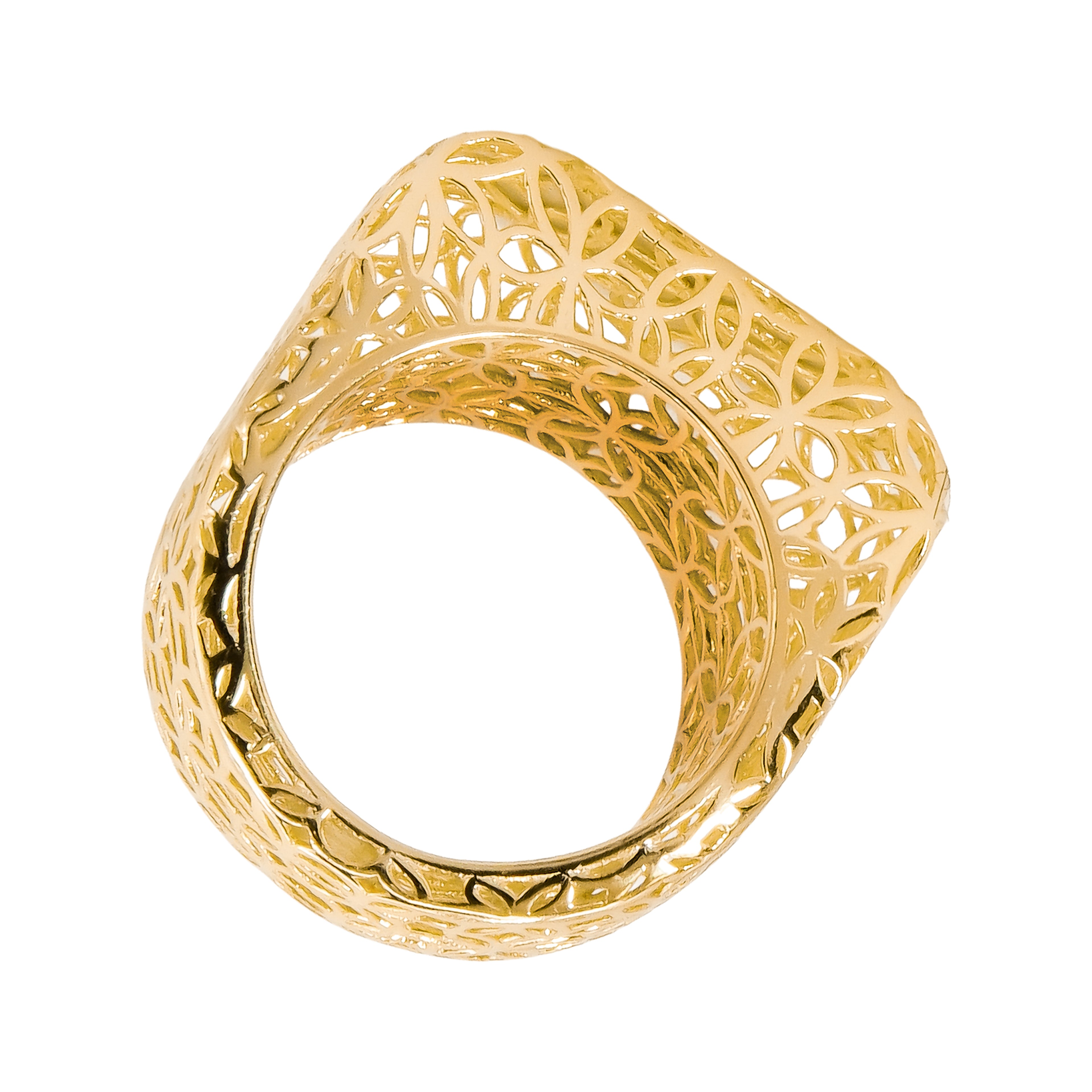 Anillo Filigrana Cuadrado Floral Colección Esencia Plata .925 con Baño de Oro 18k