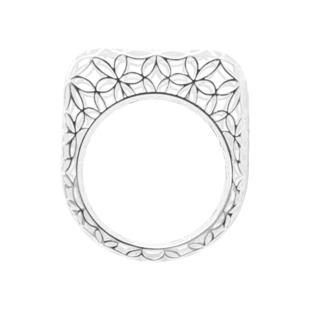 Anillo Filigrana Cuadrado Floral Colección Esencia Plata .925 con Baño de Rodio