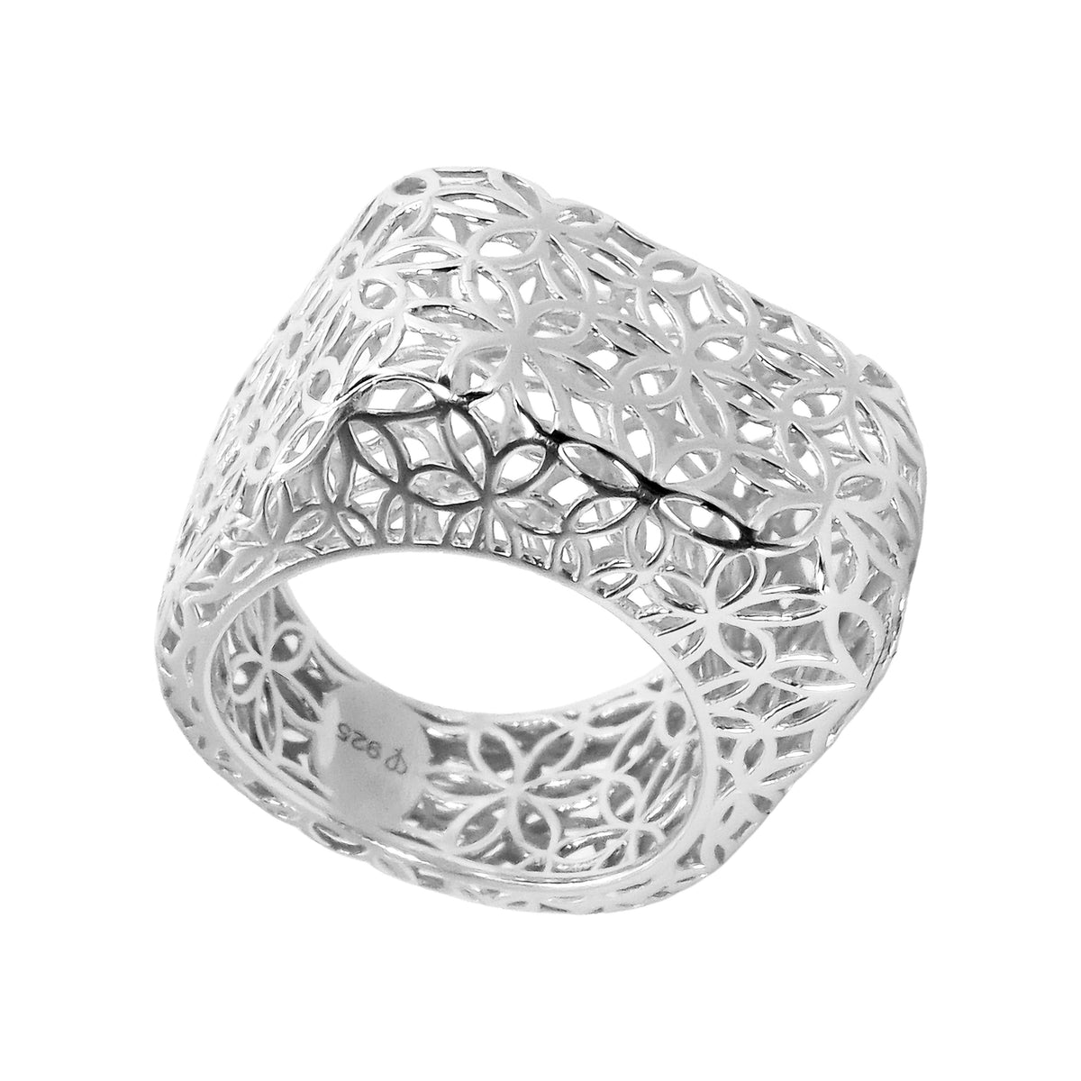 Anillo Filigrana Cuadrado Floral Colección Esencia Plata .925 con Baño de Rodio