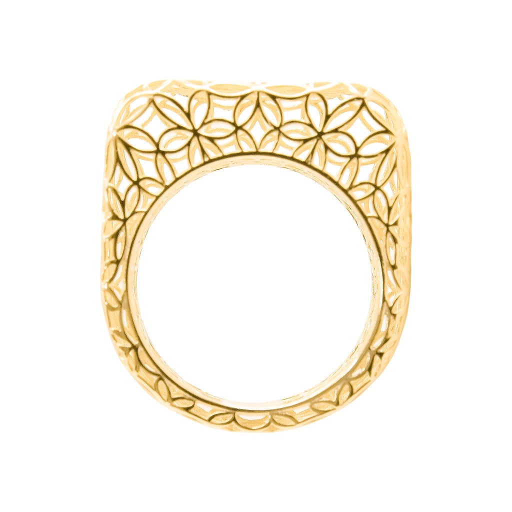 Anillo Filigrana Cuadrado Floral Colección Esencia Plata .925 con Baño de Oro 18k