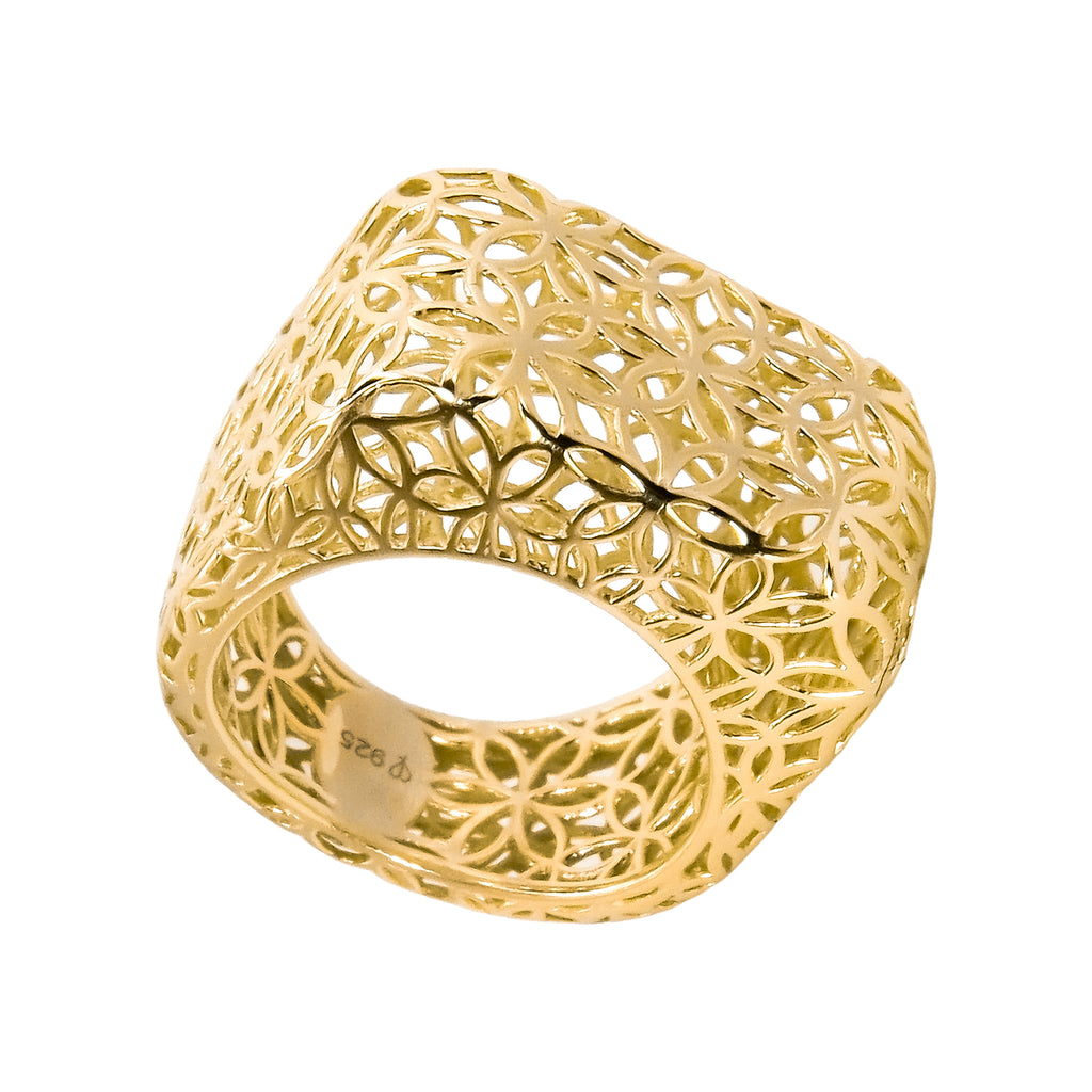 Anillo Filigrana Cuadrado Floral Colección Esencia Plata .925 con Baño de Oro 18k