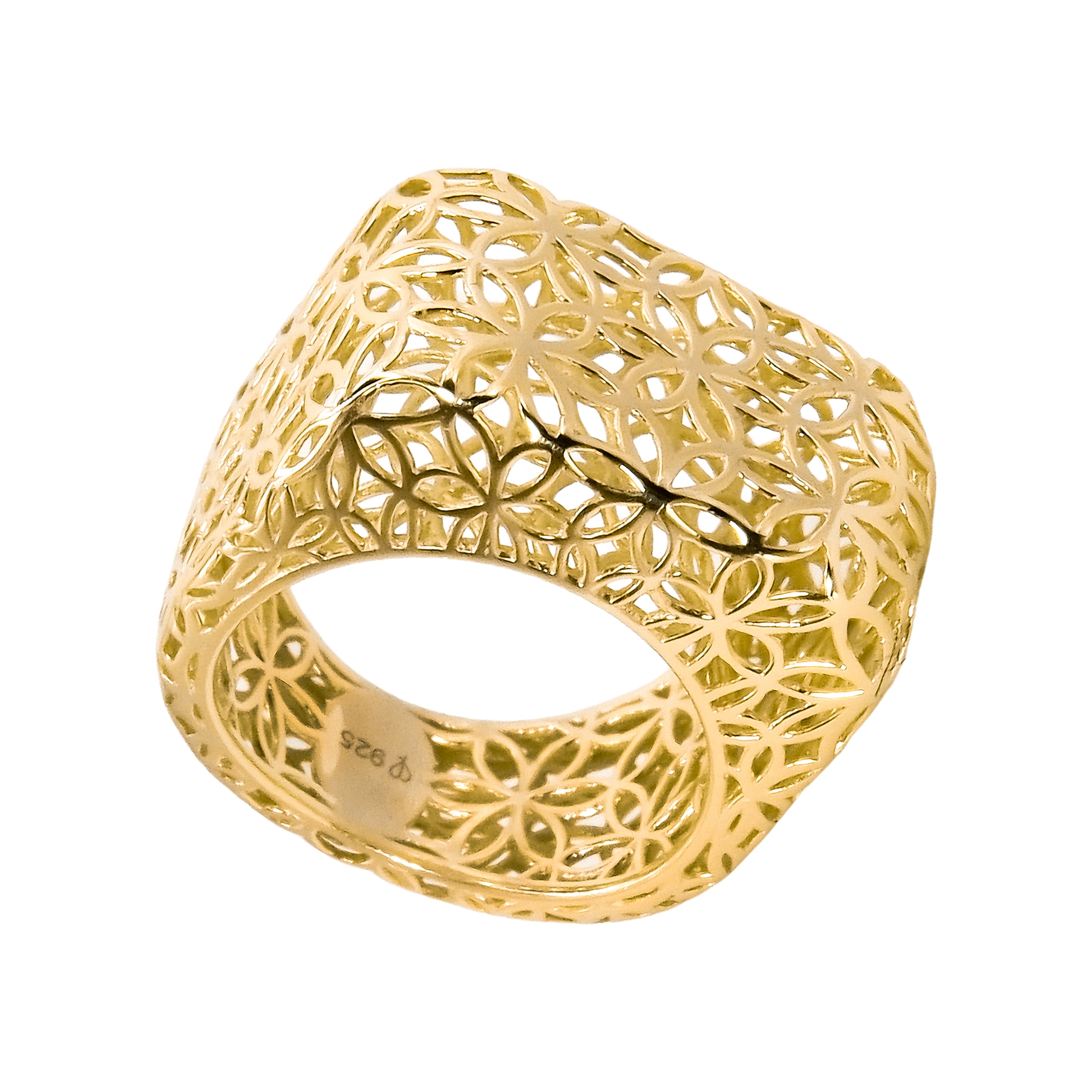 Anillo Filigrana Cuadrado Floral Colección Esencia Plata .925 con Baño de Oro 18k