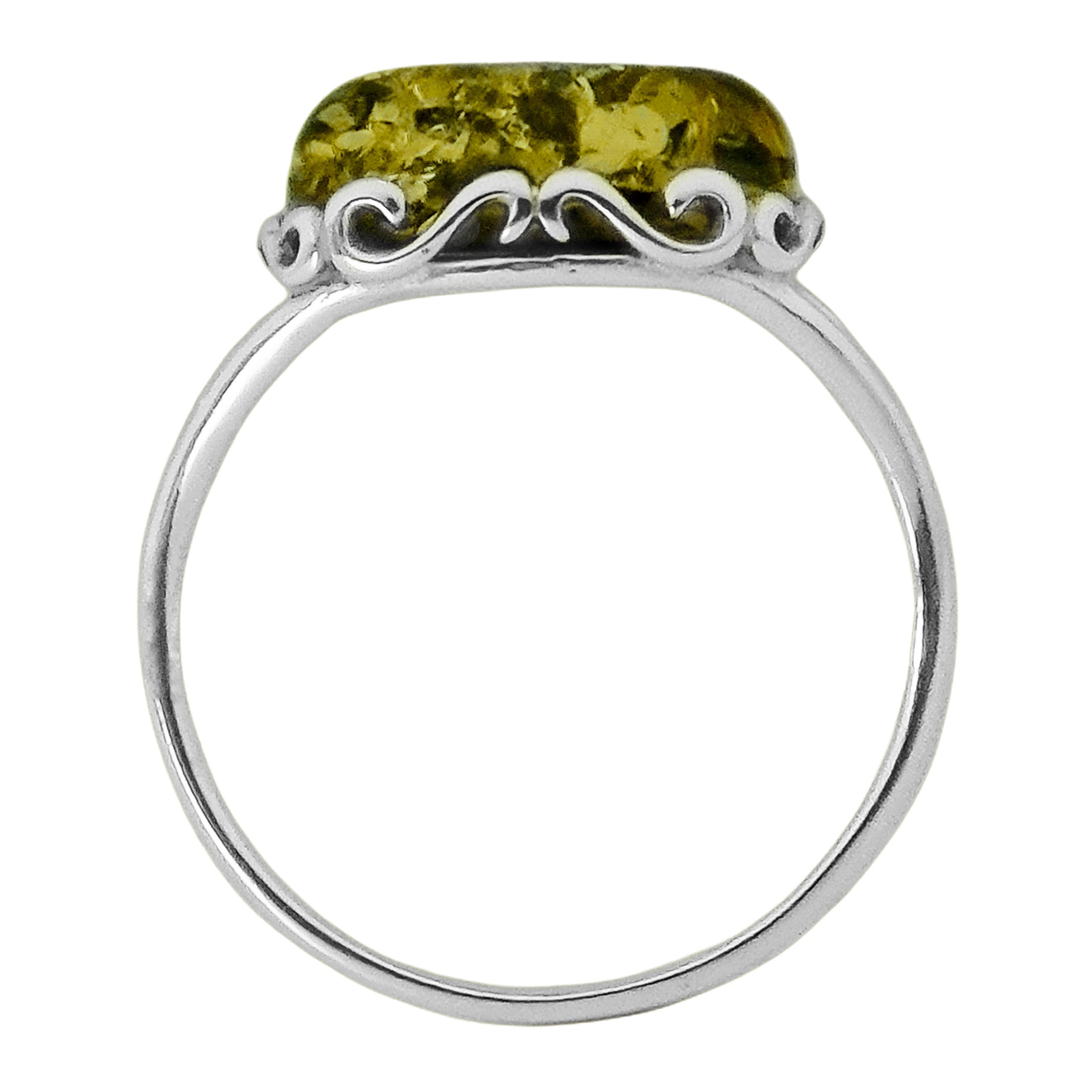Anillo Ámbar Verde Polaco en Forma Rectangular Plata .925