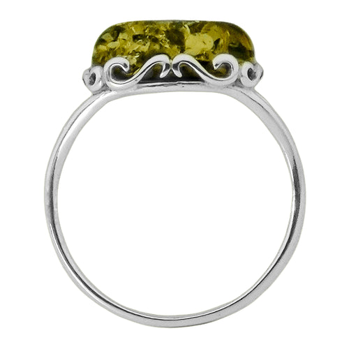 Anillo Ámbar Verde Polaco en Forma Rectangular Plata .925