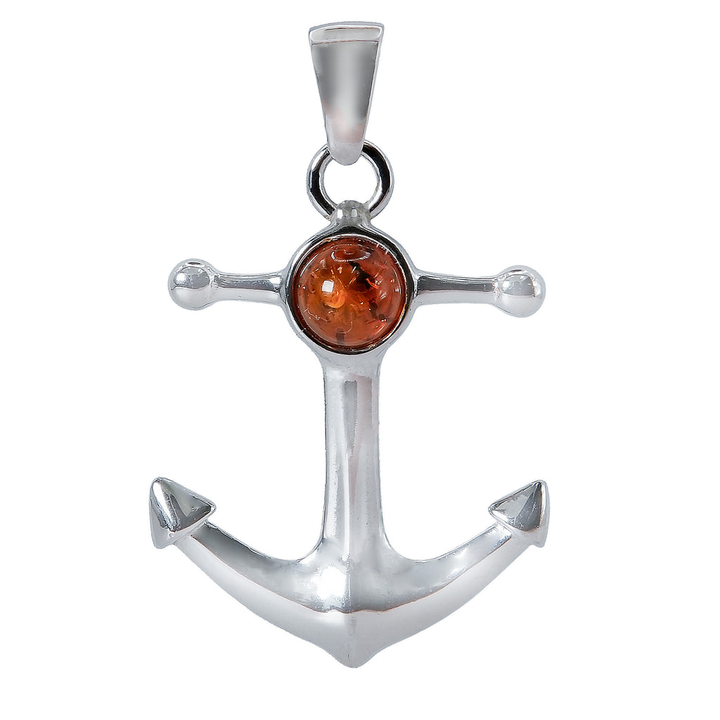 Dije Ancla Unisex con Piedra Ámbar Polaco,  Plata .925