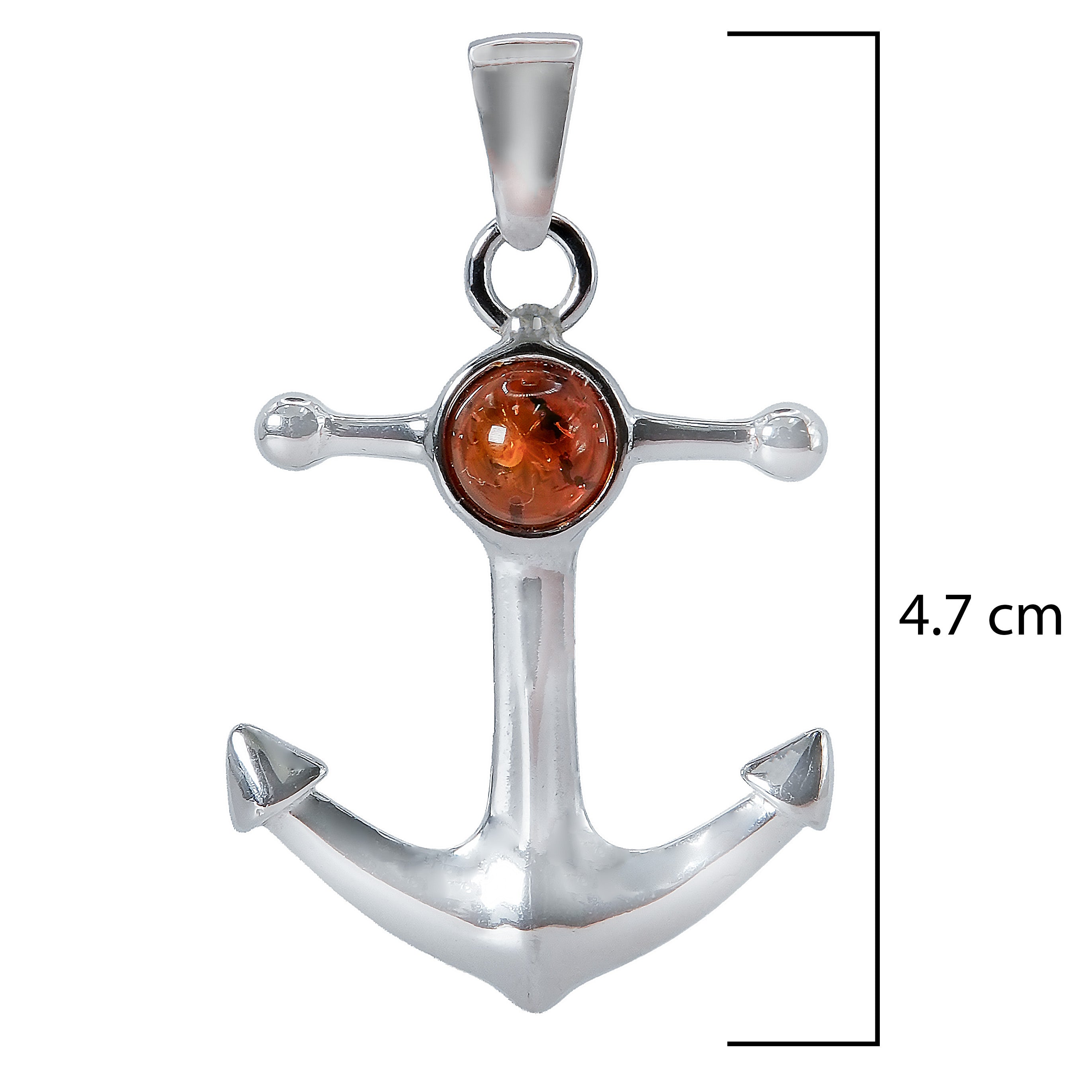 Dije Ancla Unisex con Piedra Ámbar Polaco,  Plata .925