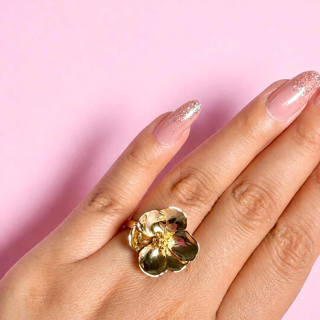 Anillo Flor Sakura Grande Colección Florecer Plata .925 con Baño de Oro