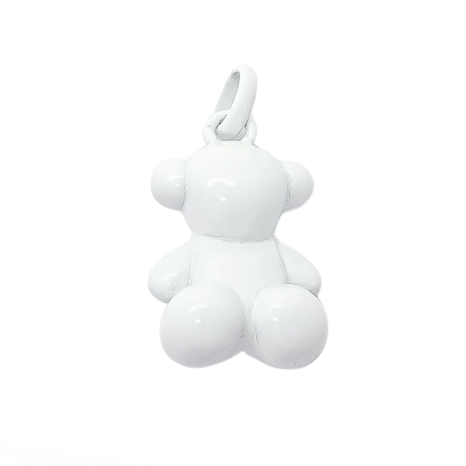 Dije Oso 1.1 Bombeado Macizo Bañado en Esmalte Blanco, Plata 925