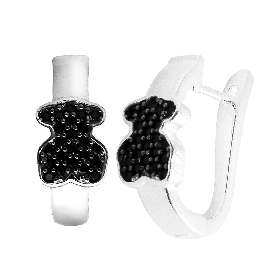 Arracada Huggies Inspirado Osos 1:1 Circonia Negra Plata .925