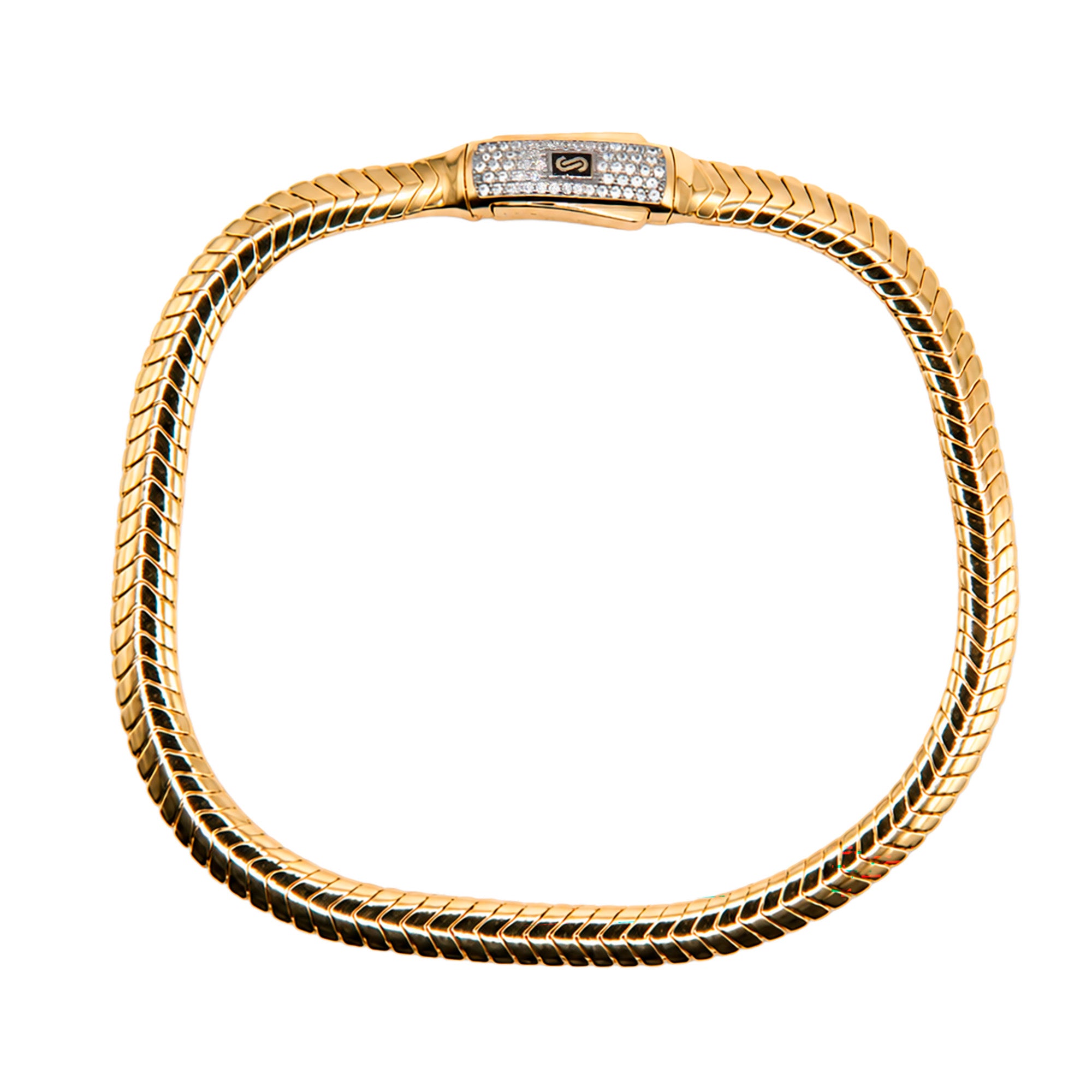 Pulsera Mónaco Chain Original Panza de Víbora Espiga 17 cm 5mm de grosor. Broche con Circonias, Oro 14k