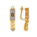 Arete Mónaco Chain Original 2.5 cm Broche Diamantado con Colgante de Cadena Cubana, Oro 14k