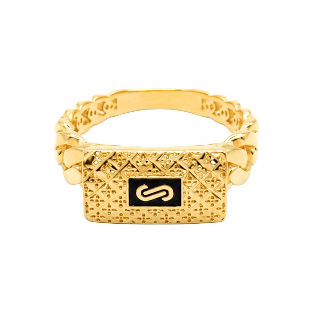 Anillo Mónaco Chain Original Cadena Cubana con Broche Diamantado Flor, Oro 14K