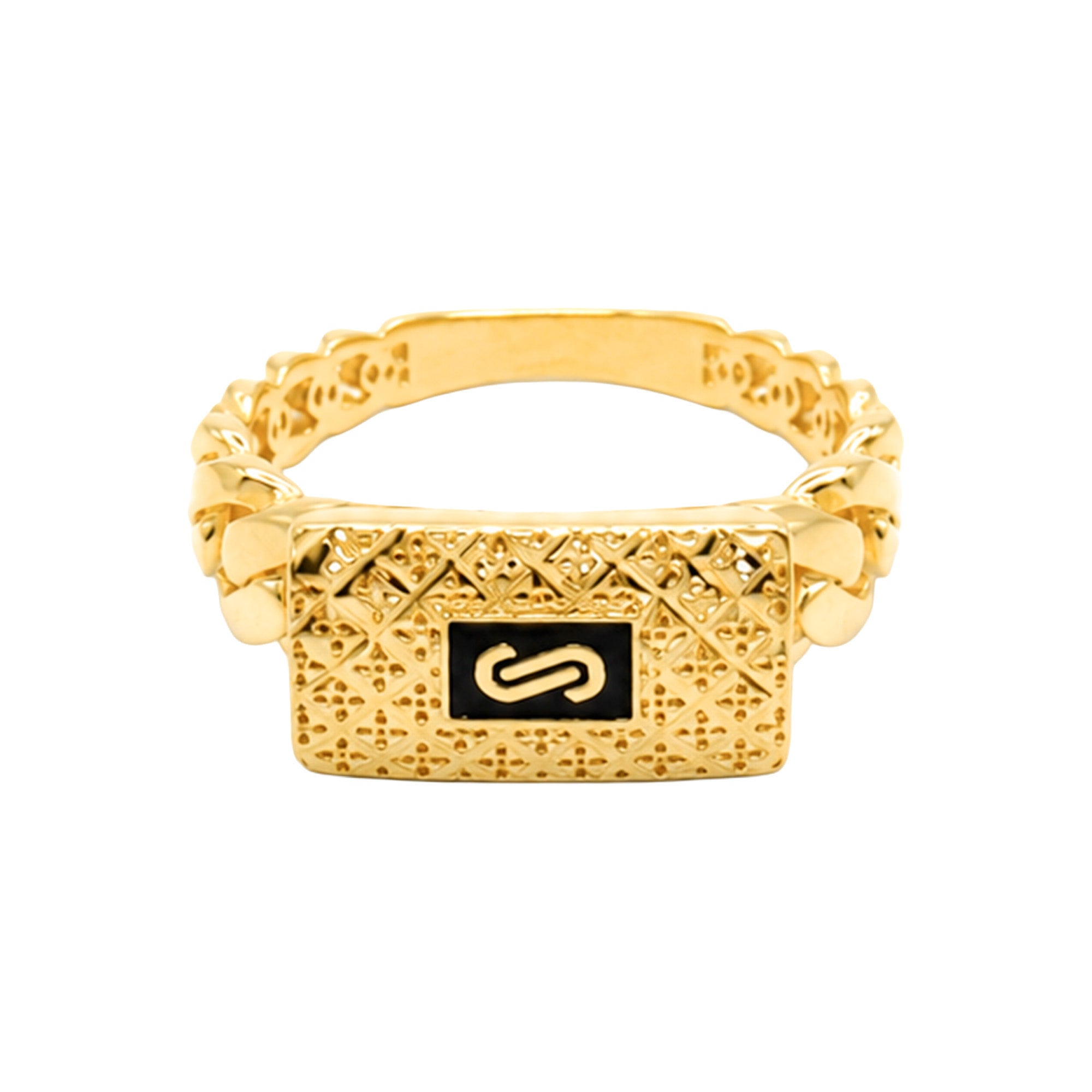 Anillo Mónaco Chain Original Cadena Cubana con Broche Diamantado Flor, Oro 14K