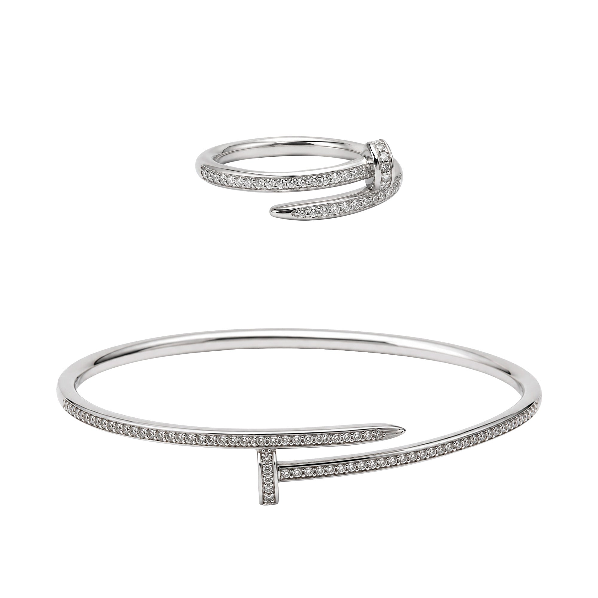 Juego Cartier1:1 Brazalete y Anillo Clavo con Circonias, Plata .925 con Rodio