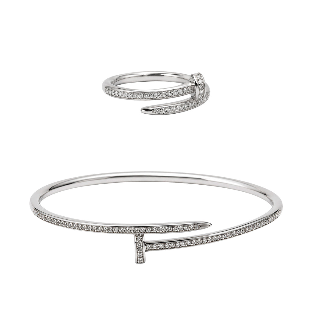 Juego Cartier1:1 Brazalete y Anillo Clavo con Circonias, Plata .925 con Baño de Rodio