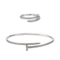 Juego Cartier1:1 Brazalete y Anillo Clavo con Circonias, Plata .925 con Baño de Rodio