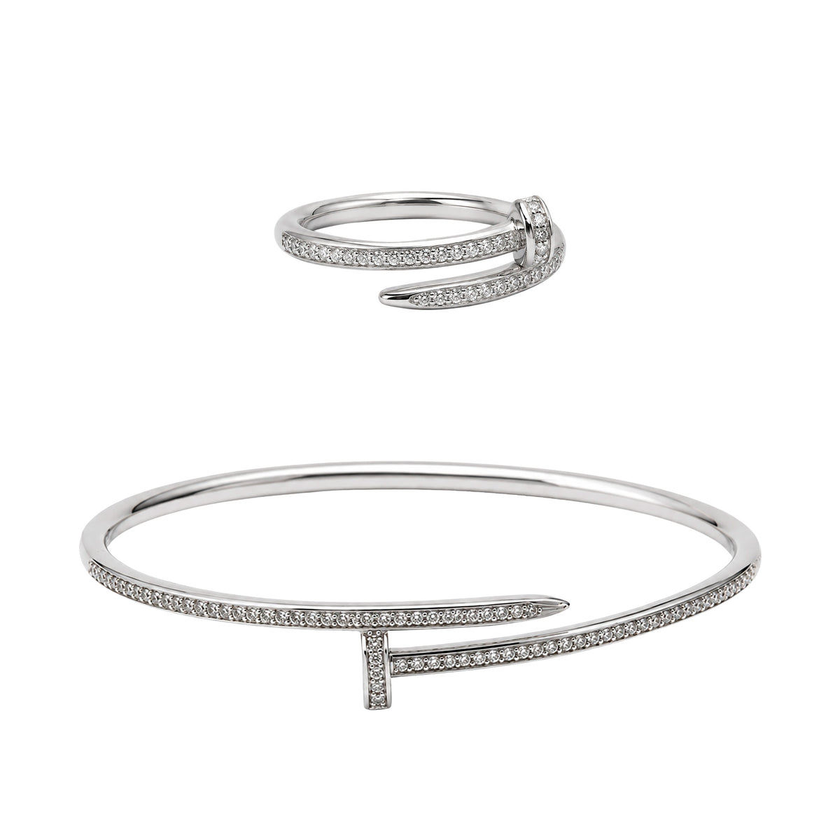 Juego Cartier1:1 Brazalete y Anillo Clavo con Circonias, Plata .925 con Rodio