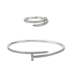 Juego Cartier1:1 Brazalete y Anillo Clavo con Circonias, Plata .925 con Rodio