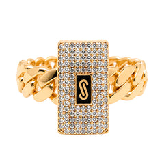 Anillo Mónaco Chain Original Cadena Cubana con Rectángulo Circonias, Oro 14K