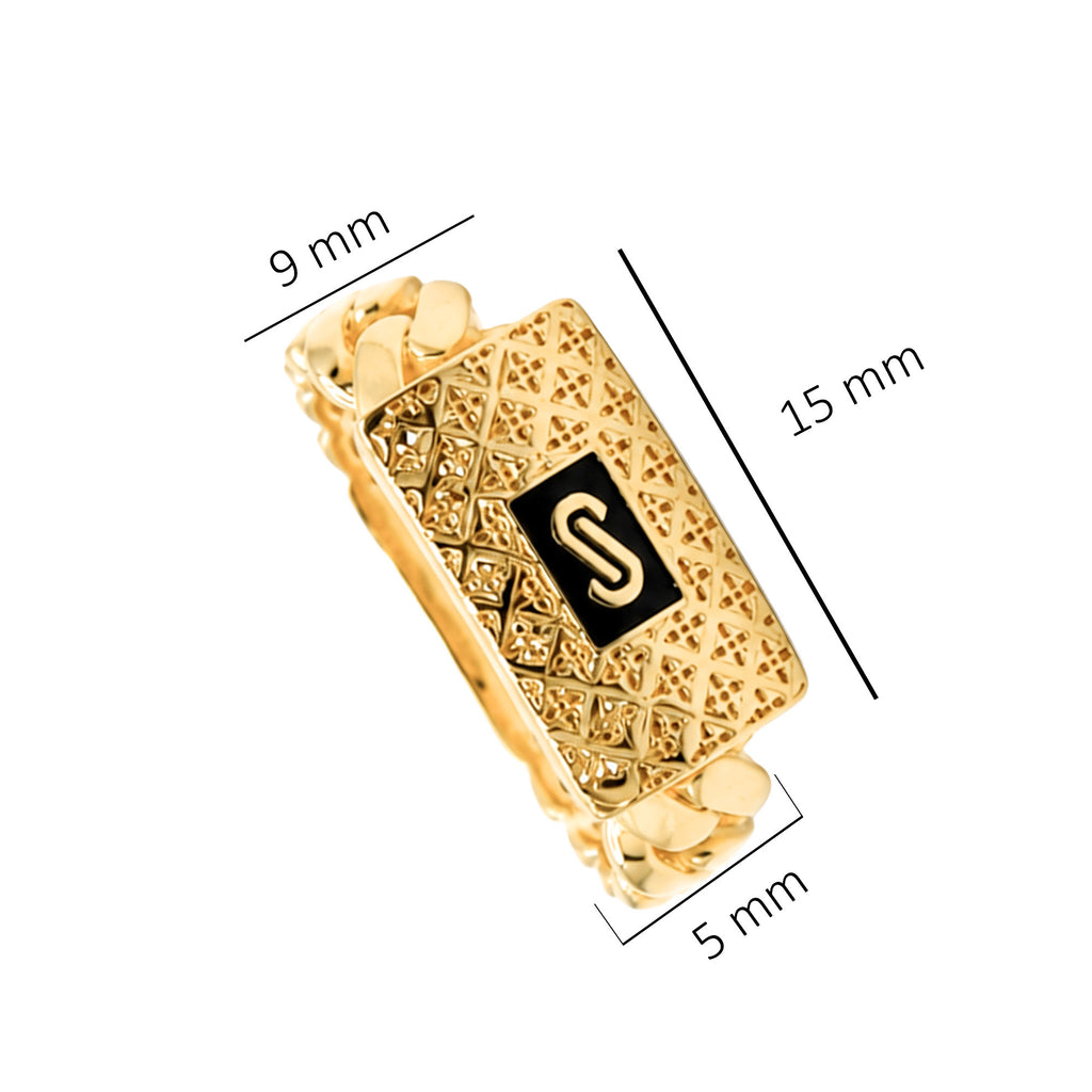 Anillo Mónaco Chain Original Cadena Cubana con Broche Diamantado Flor, Oro 14K