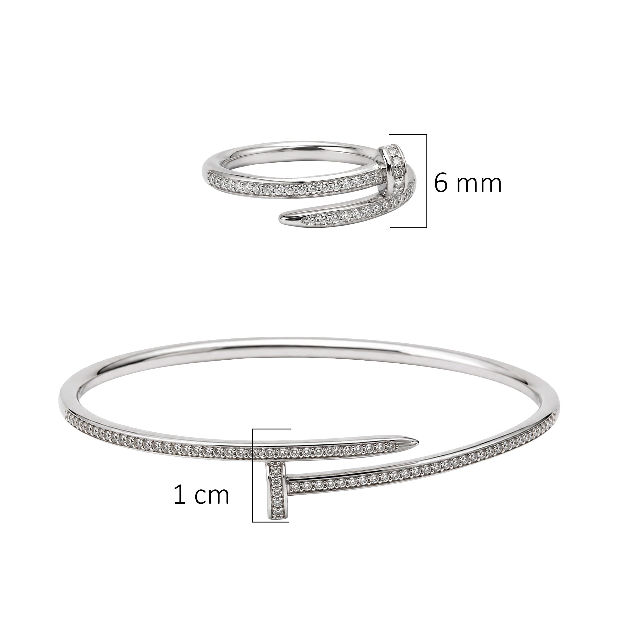Juego Cartier1:1 Brazalete y Anillo Clavo con Circonias, Plata .925 con Rodio