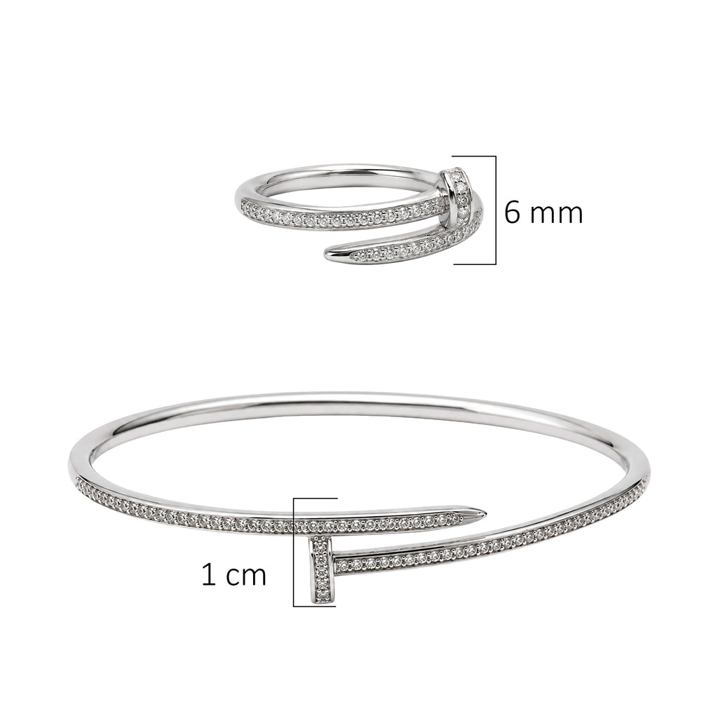 Juego Cartier1:1 Brazalete y Anillo Clavo con Circonias, Plata .925 con Baño de Rodio
