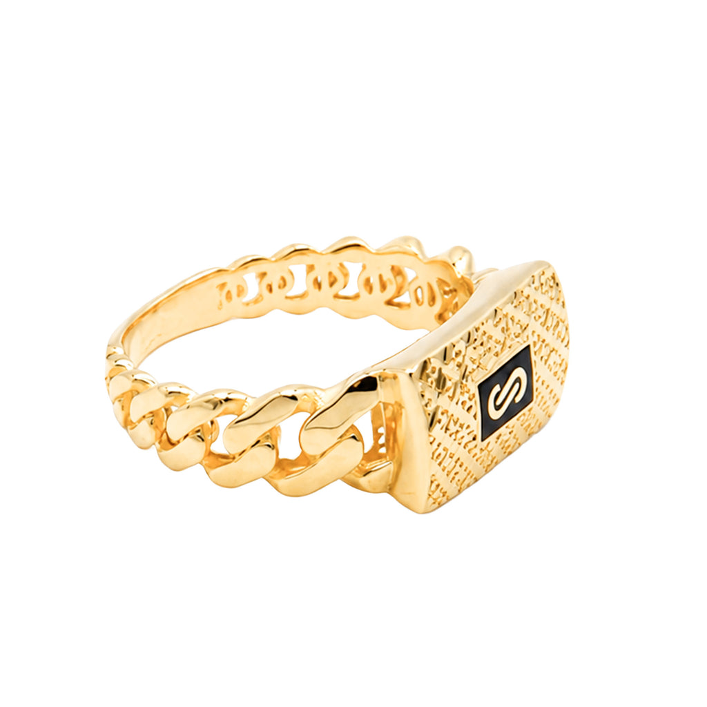 Anillo Mónaco Chain Original Cadena Cubana con Broche Diamantado Flor, Oro 14K